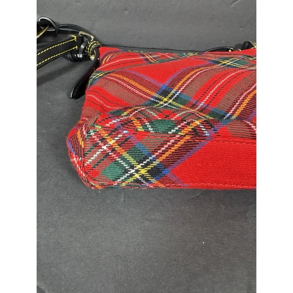 Vintage Y2K Dooney Bourke Red Tartan Plaid Crossbody Shoulder Bag Leather Trim